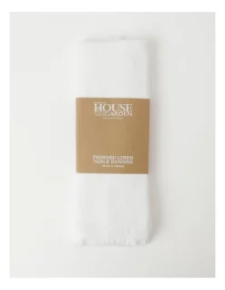 New 🔔 Australian House & Garden Fringed Linen Table Runner In White 🧨