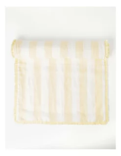 Outlet ⌛ Australian House & Garden Fringed Linen Table Runner Wide Stripe In Yellow 💯