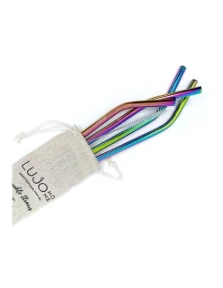 Budget 🥰 Lujo Home Reusable Smoothie Straws Rainbow Bent 💯