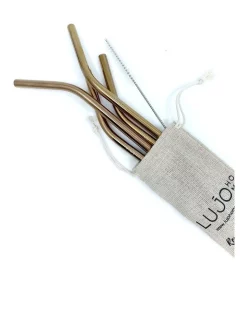 Hot Sale 🛒 Lujo Home Reusable Smoothie Straws Rose Gold Bent 😀
