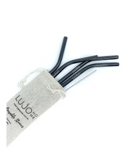Promo 👍 Lujo Home Reusable Smoothie Straws Black Bent 👍