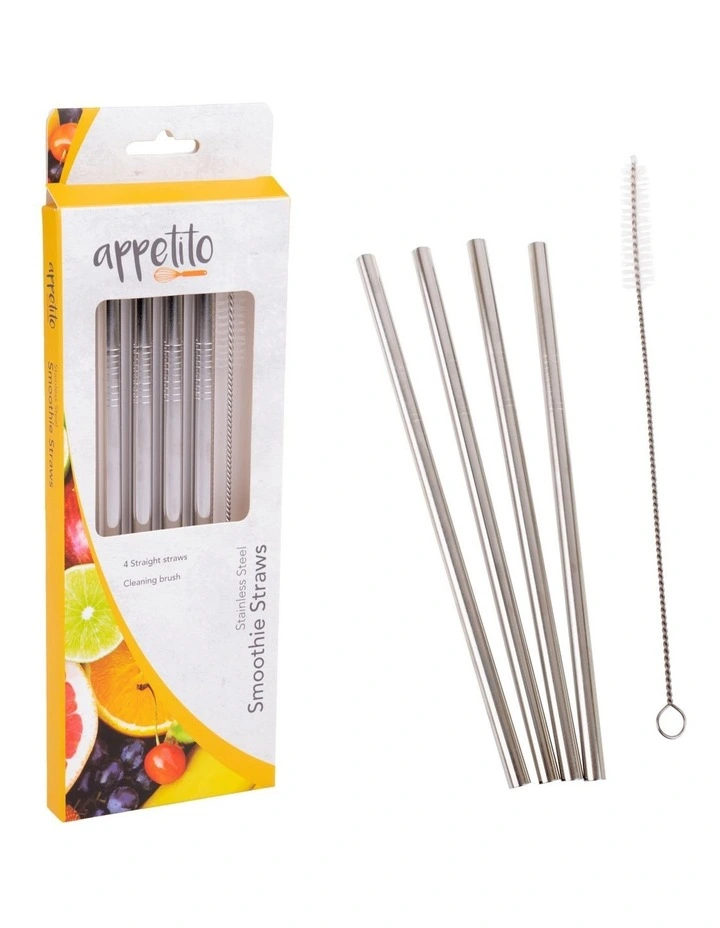 New 𧨠Appetito Stainless Steel Straight Smoothie Straws Set 4 With Brush β€οΈ 4 New 𧨠Appetito Stainless Steel Straight Smoothie Straws Set 4 With Brush β€οΈ - Image 2