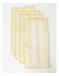 Best deal 😍 Australian House & Garden Fringed Linen Napkin Set Of 4 Wide Stripe In Yellow 😍 -Barcraft shop unnamed file 669